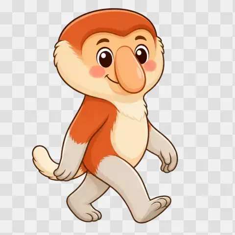 Adult Proboscis Monkey Strolling Kawaii Clipart