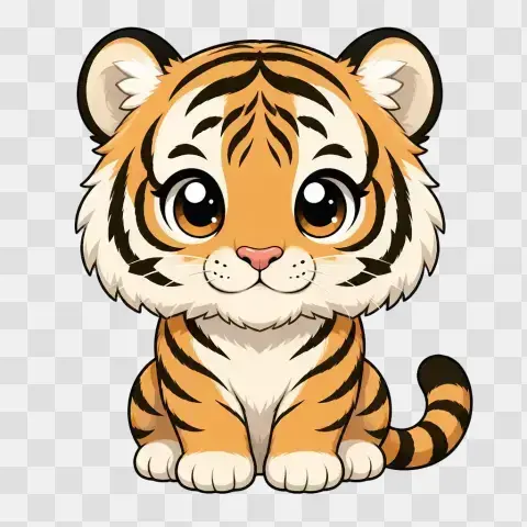 Amur Tiger Adult Seated Front View Chibi Clip Art