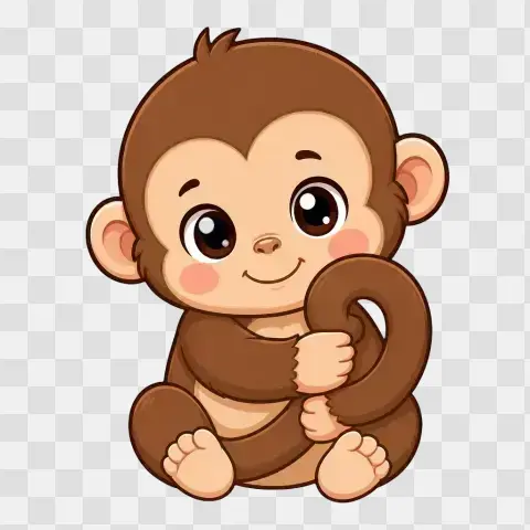 Baby Brown Capuchin Hugging Tail Kawaii Clipart