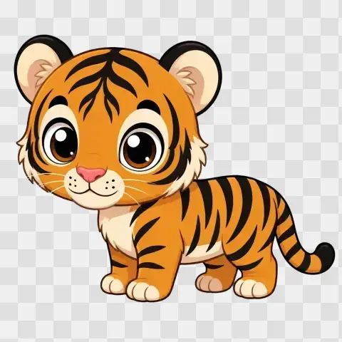 Bengal Tiger Cub Standing Profile Chibi Clip Art