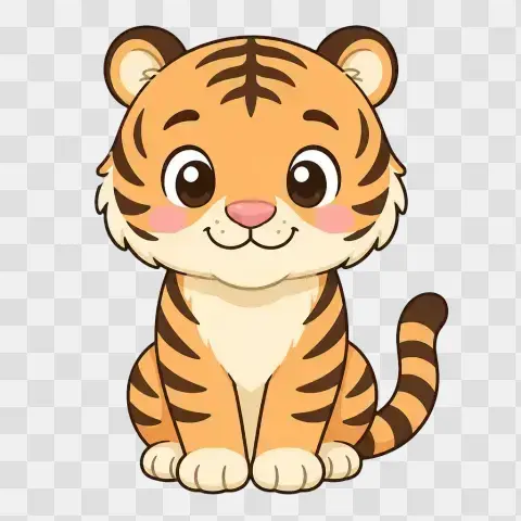 Bengal Tiger Sitting Front Facing Kawaii Clipart