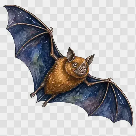 Big Brown Bat Wings Spread Flight Watercolor