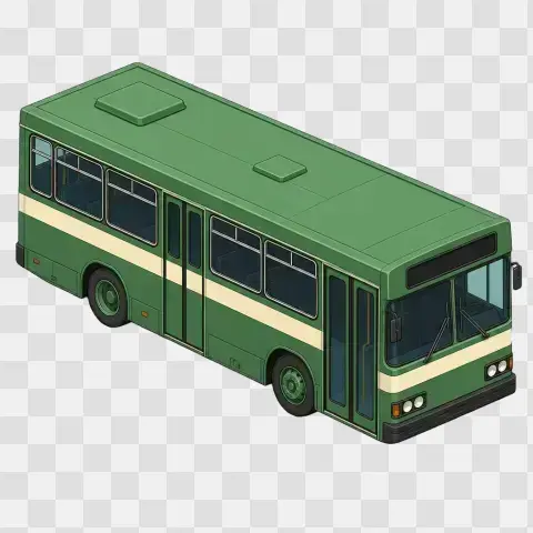 Boxy 1970s Transit Bus Transit Green Three Quarter