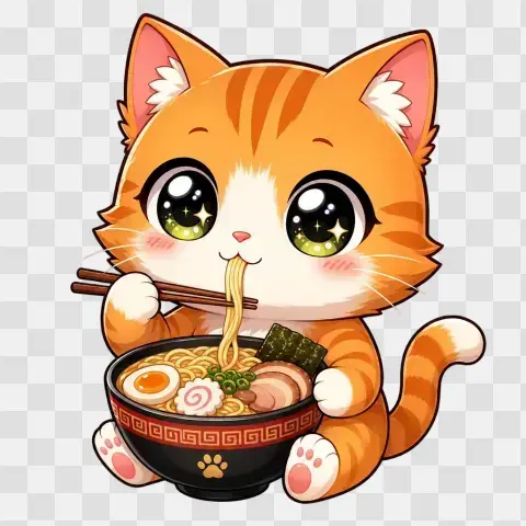 Chibi Orange Tabby Eating Ramen 50fuoy