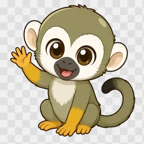 Chibi Squirrel Monkey Playful Juvenile Waving
