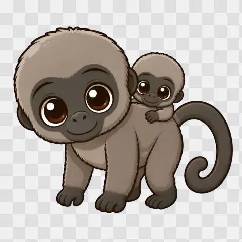 Chibi Woolly Monkey Parent With Clinging Baby