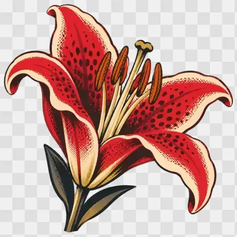 Crimson Stargazer Lily Half Open In Three Quarter View