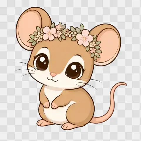Deer Mouse Chibi Wearing Flower Crown