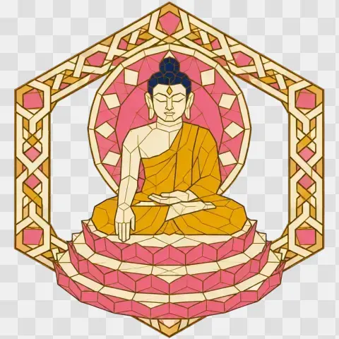 Geometric Buddha Seated On Lotus Throne