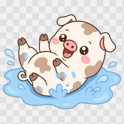 Gloucester Old Spot Pig Rolling In Mud Kawaii Clipart
