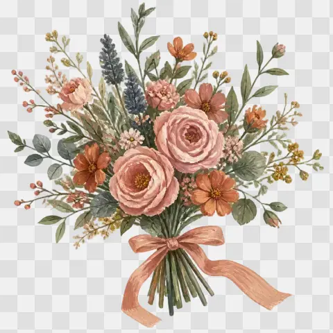 Hand Tied Garden Bouquet Folk Gouache Floral Clip Art