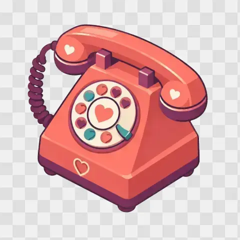 Isometric Vintage Rotary Telephone Coral Handset