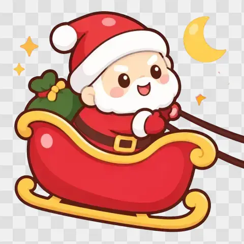 Kawaii Classic Santa Steering His Sleigh Clear Moonlight