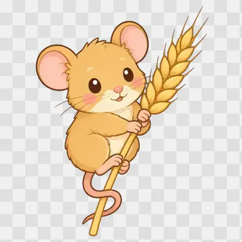 Kawaii Harvest Mouse Clinging To Wheat Stalk