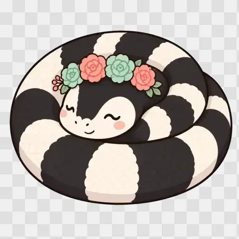 Kawaii King Snake Curled Asleep With Flower Crown