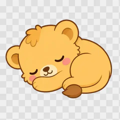 Kawaii Lion Cub Curled Asleep