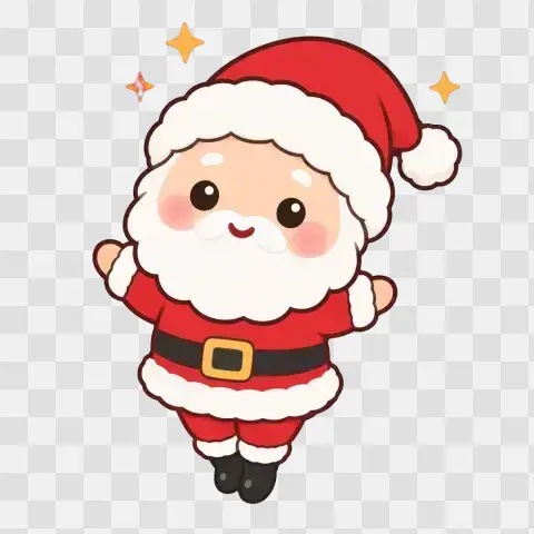 Kawaii Santa Full Body Tiptoeing Calm Clear Skies