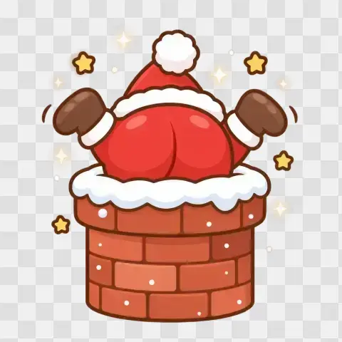 Kawaii Santa Rear View Climbing Into Chimney Starlight