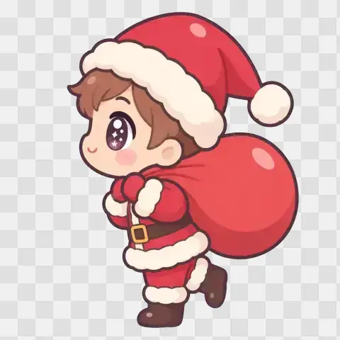 Kawaii Youthful Santa Tiptoeing Snowy Twilight
