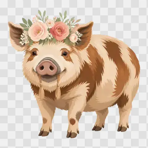 Kunekune Pig With Flower Crown