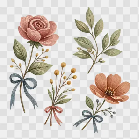 Loose Flower And Leaf Sprigs Folk Gouache Floral Props