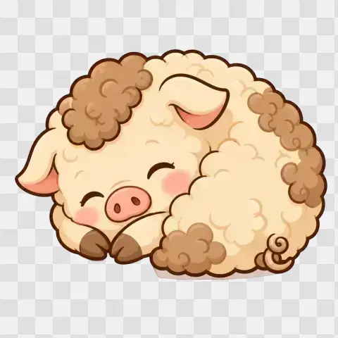 Mangalitsa Piglet Curled Asleep Kawaii Clipart