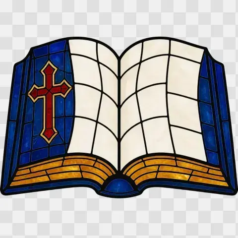 Open Bible With Cross Emblem Cover Stained Glass Emblem