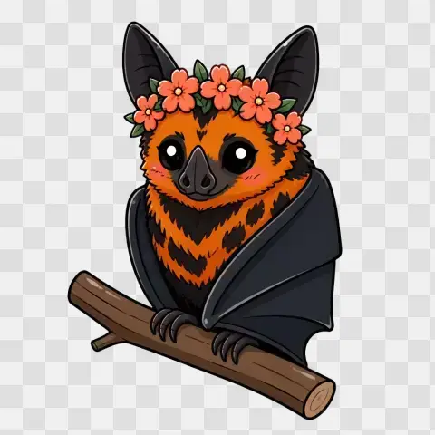 Painted Bat With Flower Crown Cartoon Clip Art