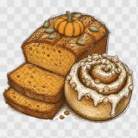 Pumpkin Loaf And Cinnamon Roll Bakery Treats Clipart
