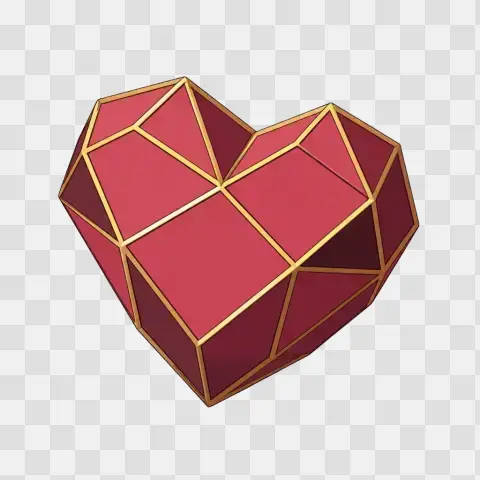 Rose Red Faceted Heart Sculpture Three Quarter View