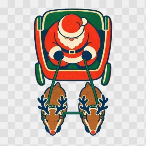 Santa Driving Sleigh Overhead View Retro Clip Art