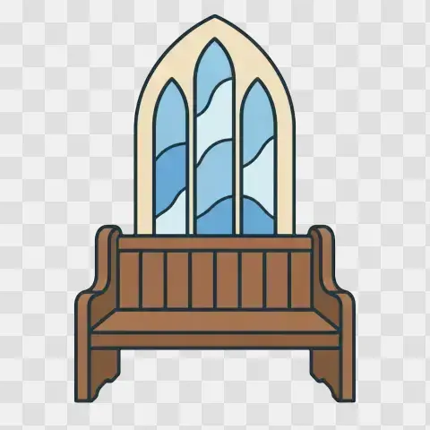 Single Church Pew With Stained Glass Backdrop