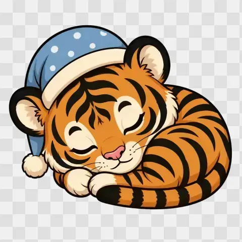 Sumatran Tiger Cub Curled Asleep Chibi Clip Art