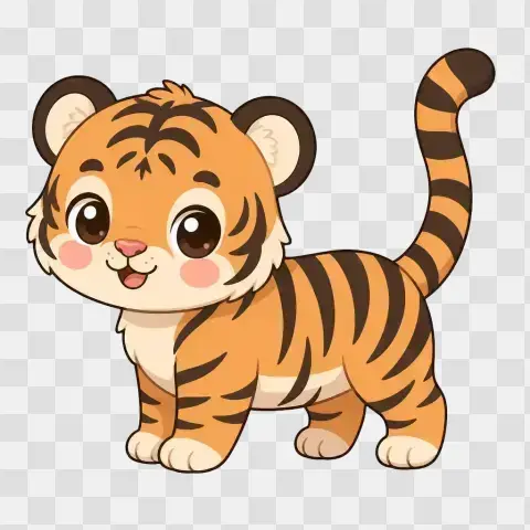 Sumatran Tiger Cub Side Profile Kawaii Clipart