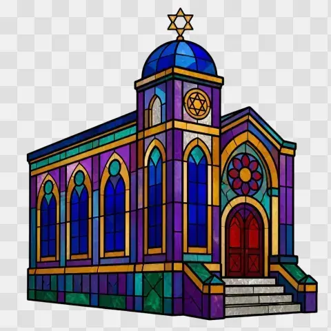 Synagogue Three Quarter Exterior View Stained Glass Panel