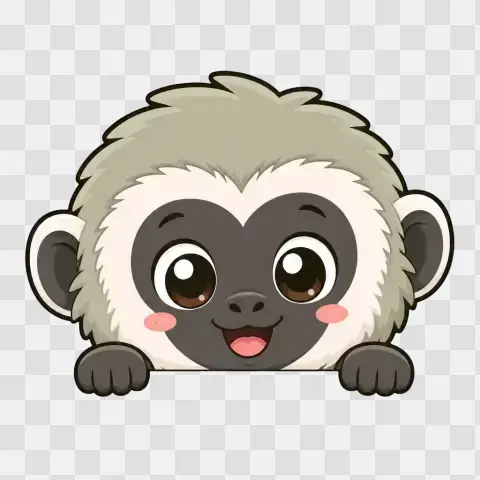Vervet Monkey Peeking Over Edge Kawaii Clipart