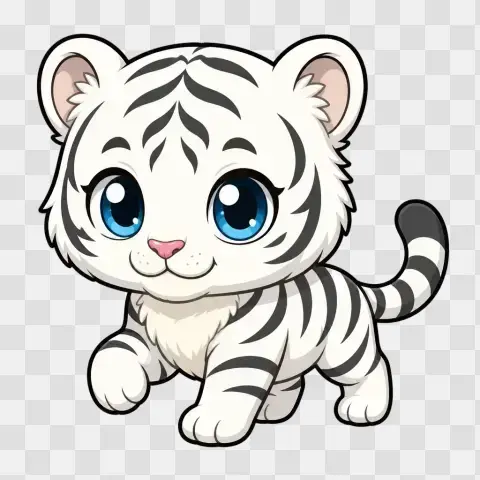 White Bengal Tiger Walking Chibi Clip Art