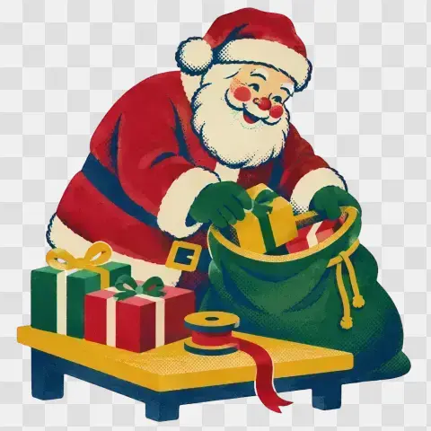 Workshop Santa Three Quarter View Packing Gifts