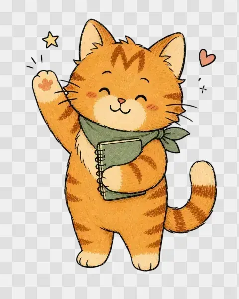 Marmalade Waving With Notebook Greeting Pose