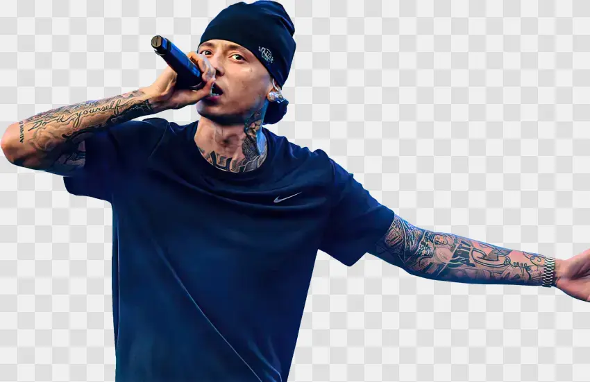Tattooed Male Artist Performing Rap Music