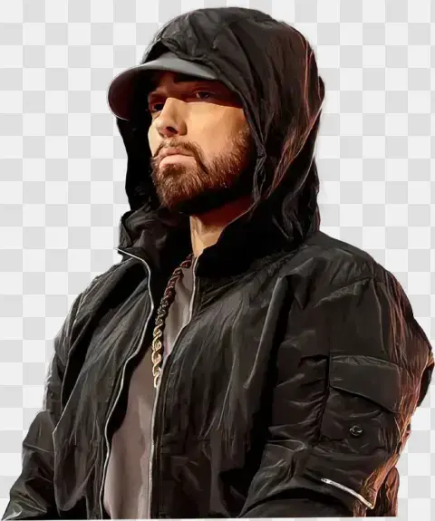 Serious Rapper In Black Hooded Jacket